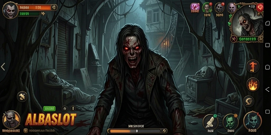 Gameplay ALBASLOT yang mencekam dan menegangkan dengan suasana horor.