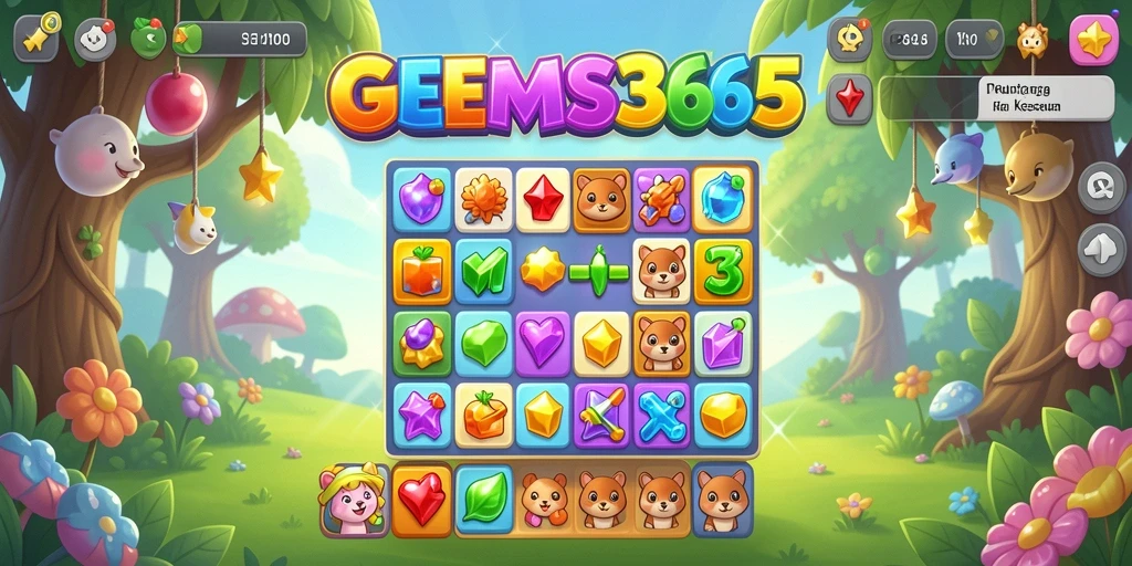 Tangkapan layar GEMS365 menampilkan gameplay seru dan tantangan Match-3.