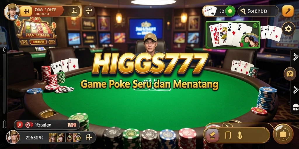 Tampilan gameplay HIGGS777 dengan suasana meja poker yang seru.