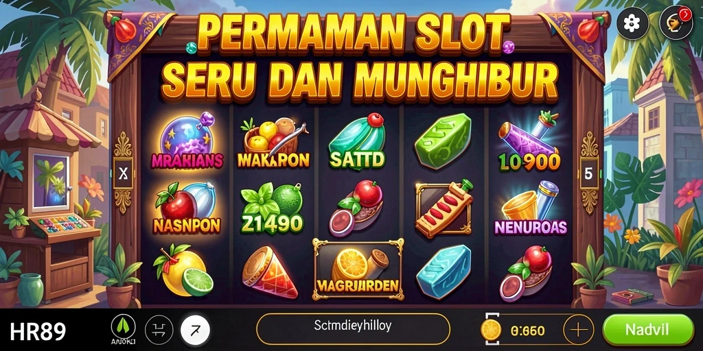 Screenshot gameplay HR89 menampilkan simbol-simbol slot yang memukau.