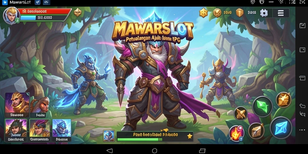 Tangkapan layar gameplay RPG MAWARSLOT dengan pertarungan seru.
