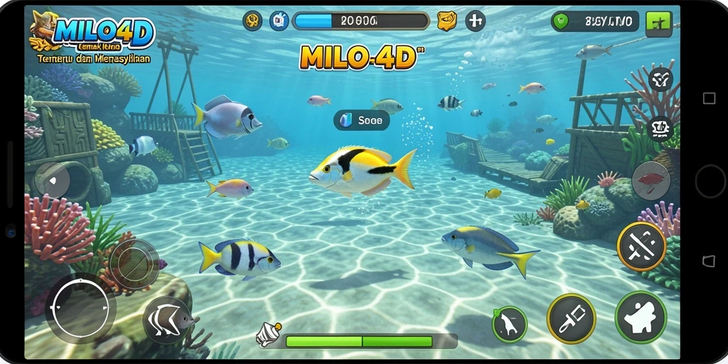 Screenshot menunjukkan aksi menembak ikan dengan grafik yang menarik.