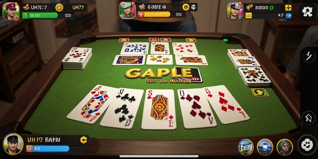 Screenshot UH77 menunjukkan gameplay Gaple yang menarik dan interaktif.