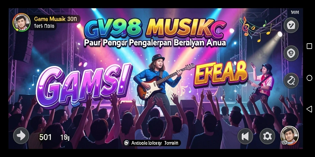 Tampilan gameplay V98 dengan irama musik yang menyenangkan.