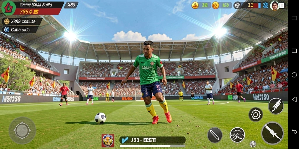 Tampilan screenshot X88 dengan aksi seru di lapangan sepak bola.